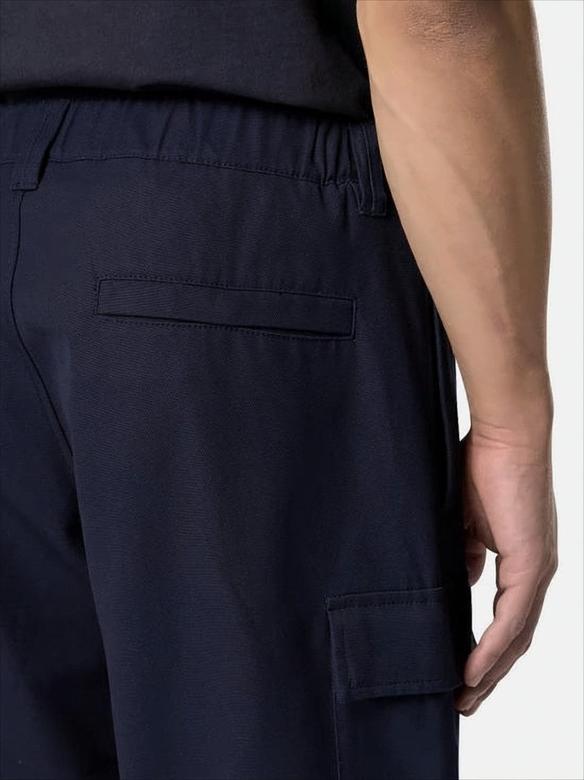 Stone Island Structured Blue Cotton Cargo Pants With Signature Patch