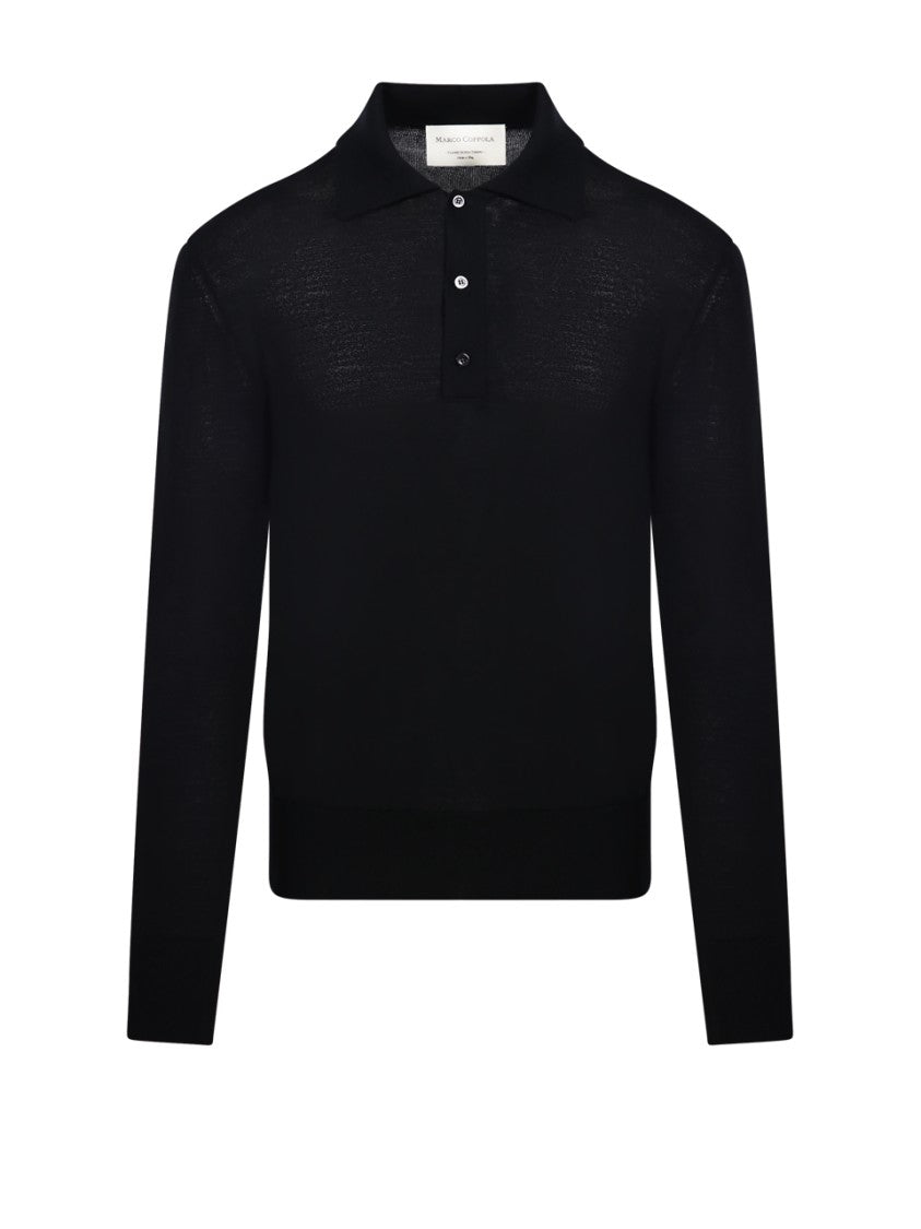 Marco Coppola Black Polo Sweater With Buttoned Placket