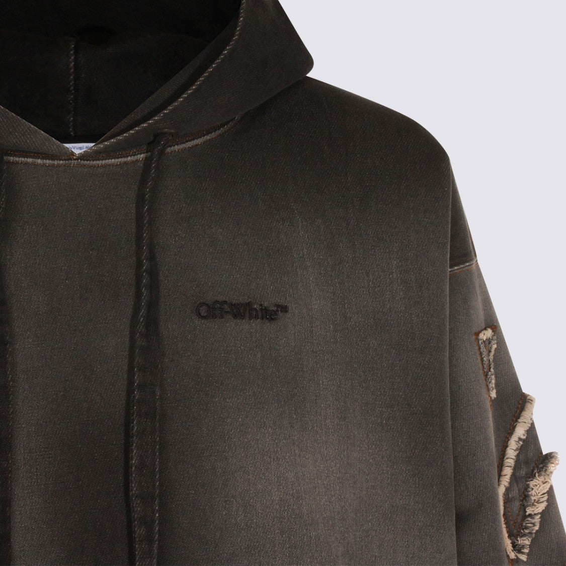 Off-White Hooded Jacket With Textured Chevron Patches