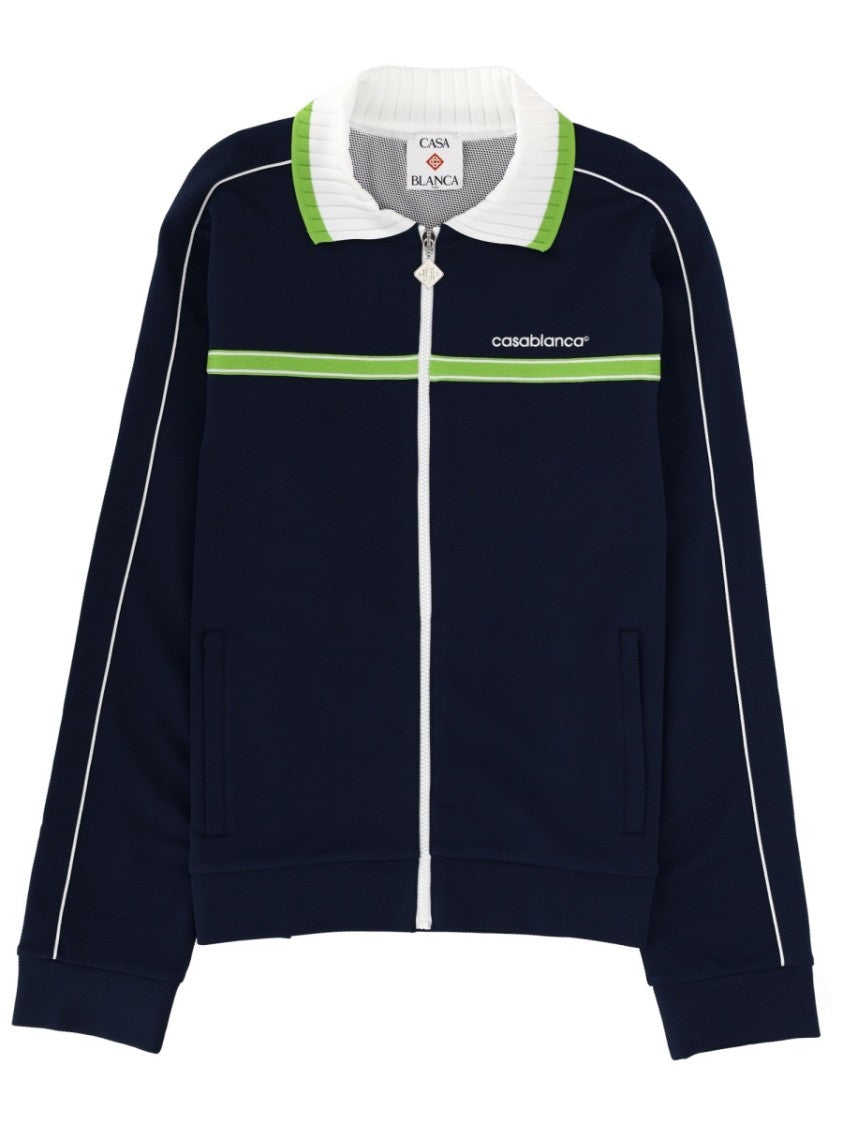 Casablanca Navy Green Stripe Zip Sweatshirt