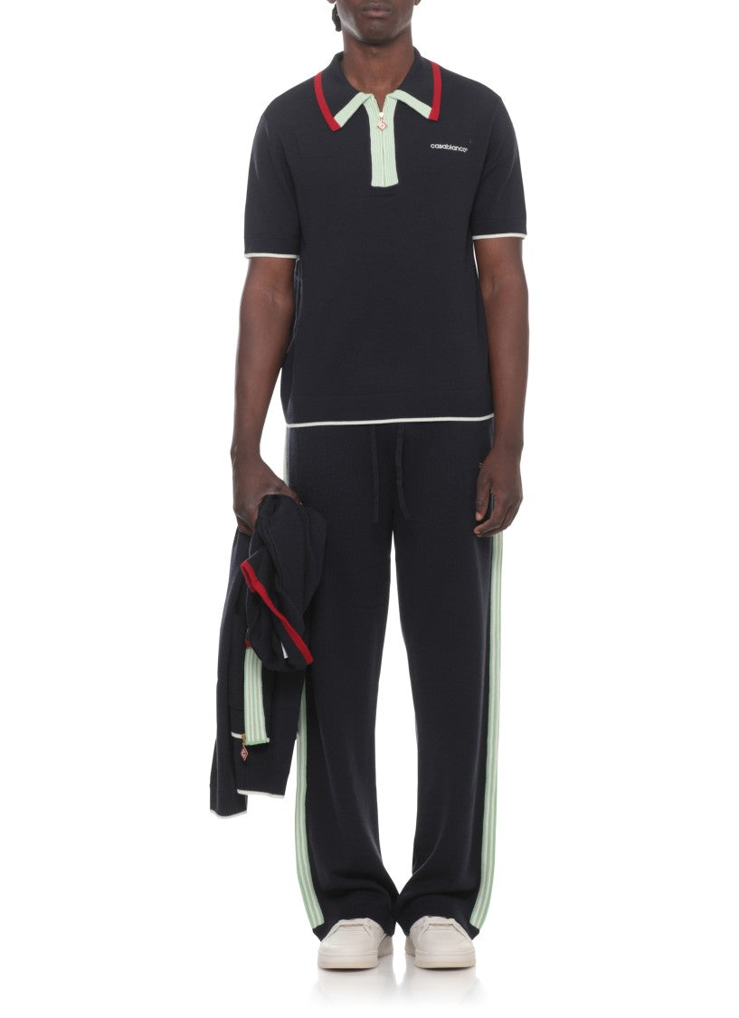 Casablanca Casablanca Blue Merino Wool Pants With Embroidered Logo And Zip Pockets