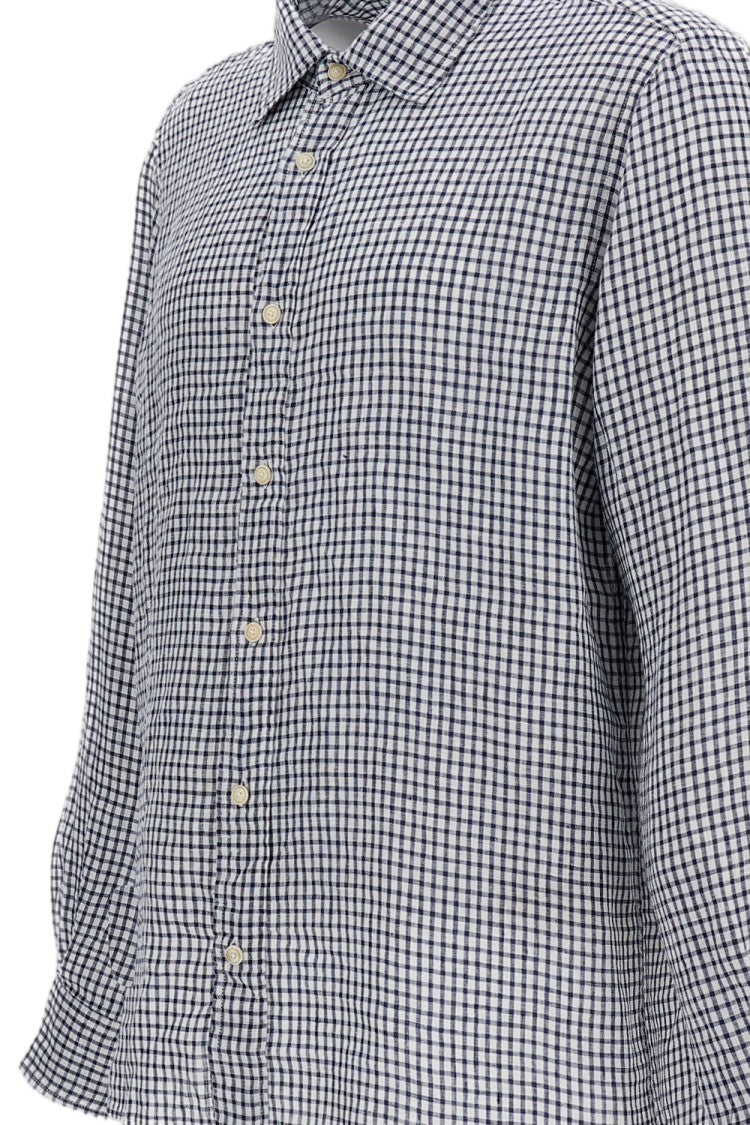 Original Vintage Checkered Linen Shirt With Classic Collar