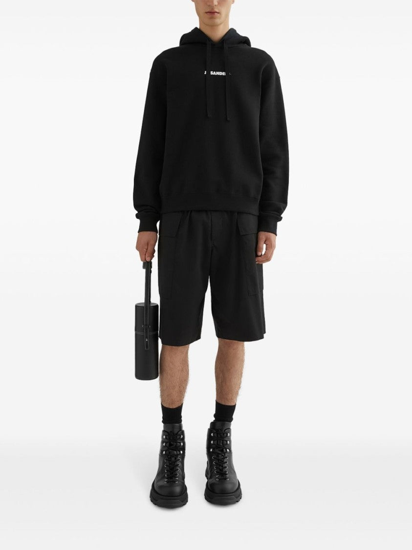 Jil Sander Relaxed-Fit Black Cotton Sweatshirt With Classic Hood