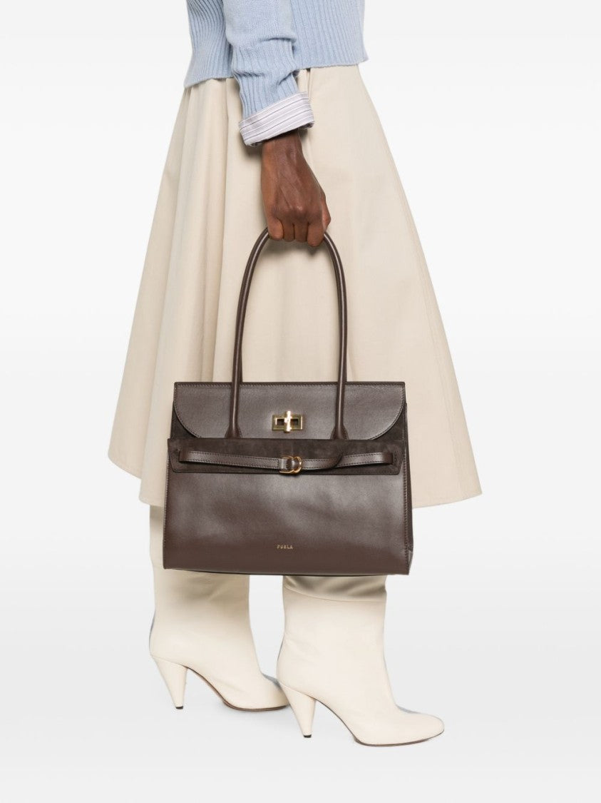 Furla Structured Flap Gold Accent Leather Handbag
