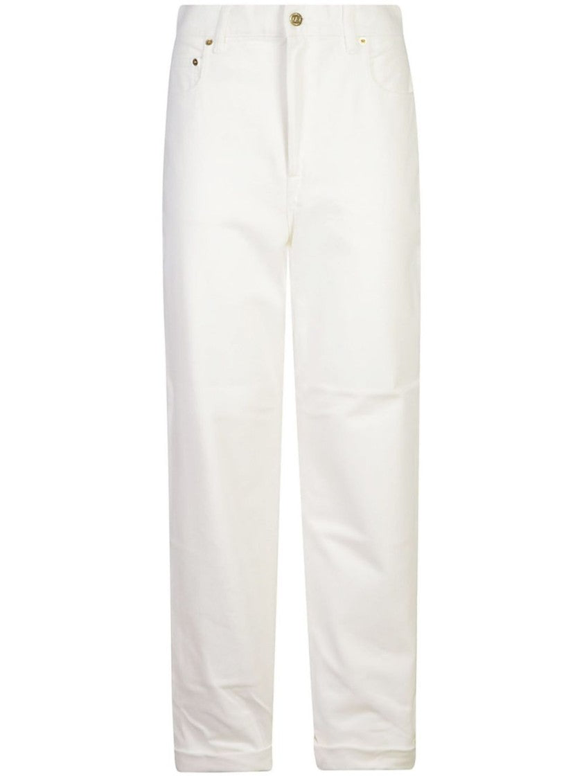 Golden Goose Classic Straight-Leg White Jeans With Gold Accents