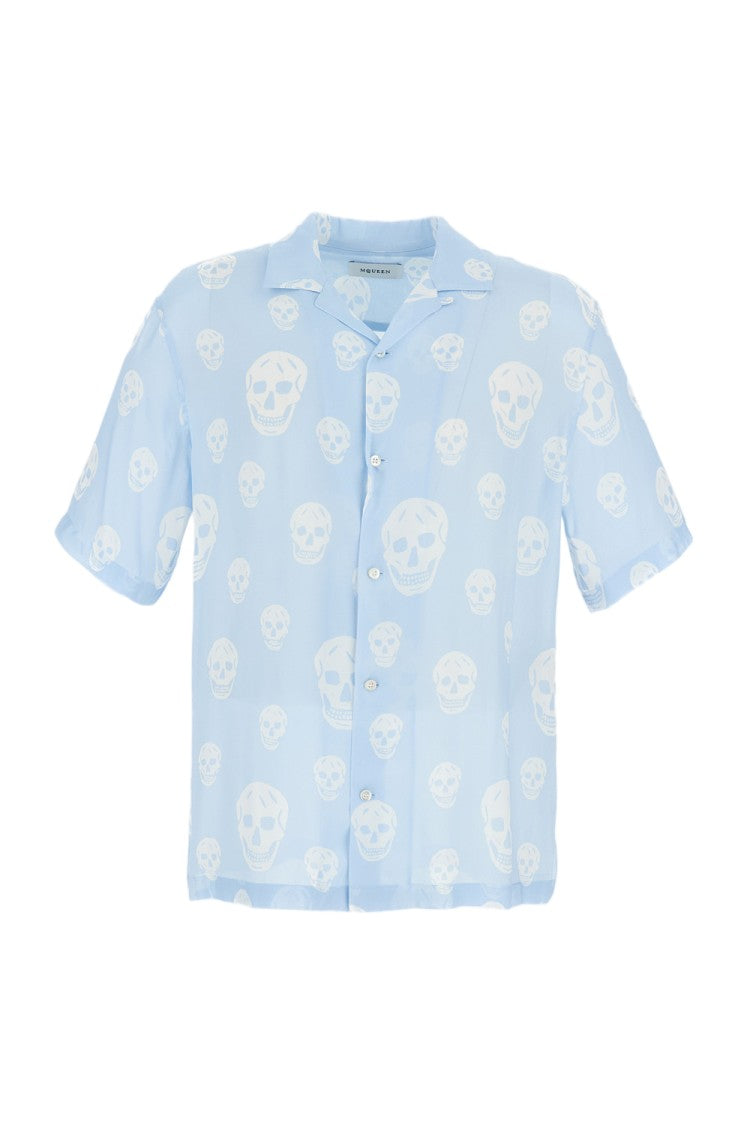 Alexander Mcqueen Light Blue Printed Hawaiian Shirt With Skull Motif