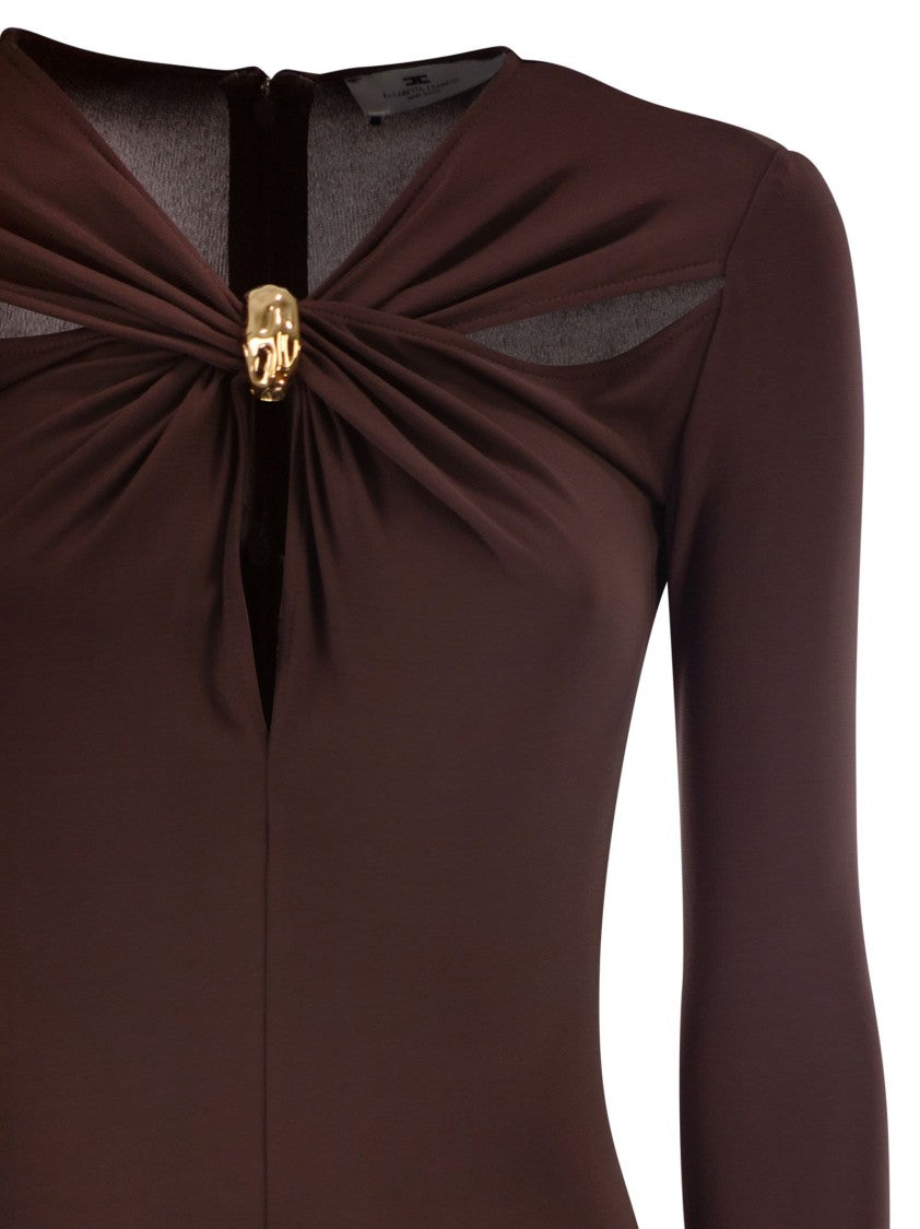 Elisabetta Franchi Crêpe Jersey Midi Dress With Jewel-Embellished Neckline