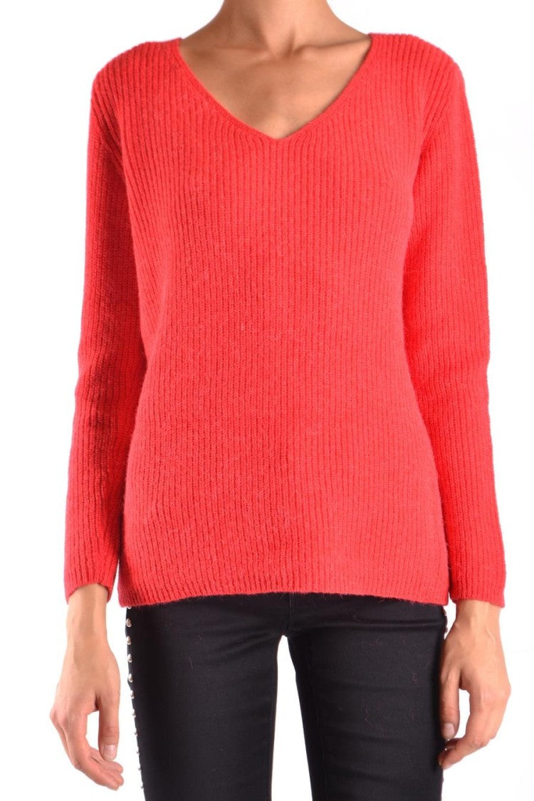 Ermanno Intricate Knit Red Sweater With Metallic Embellishments