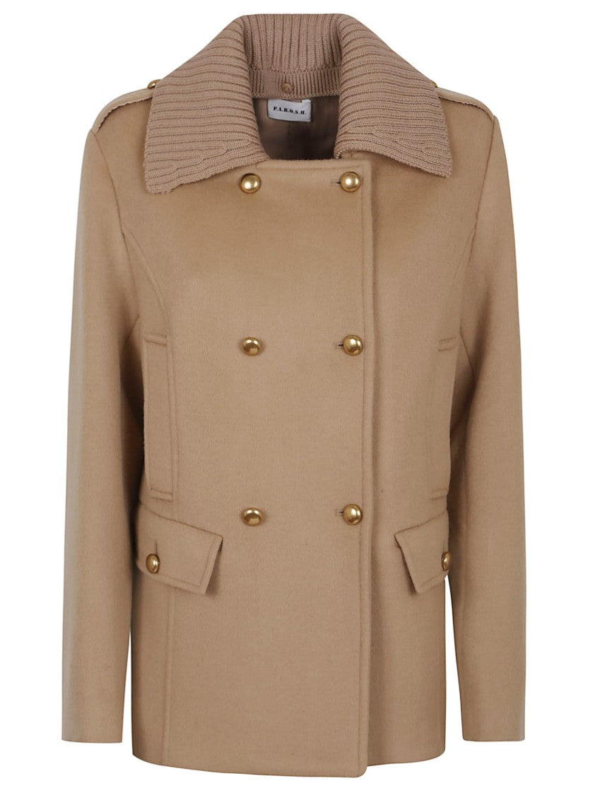 Parosh Pure Wool Jacket With Gold Button Closure And Ribbed Knit Collar