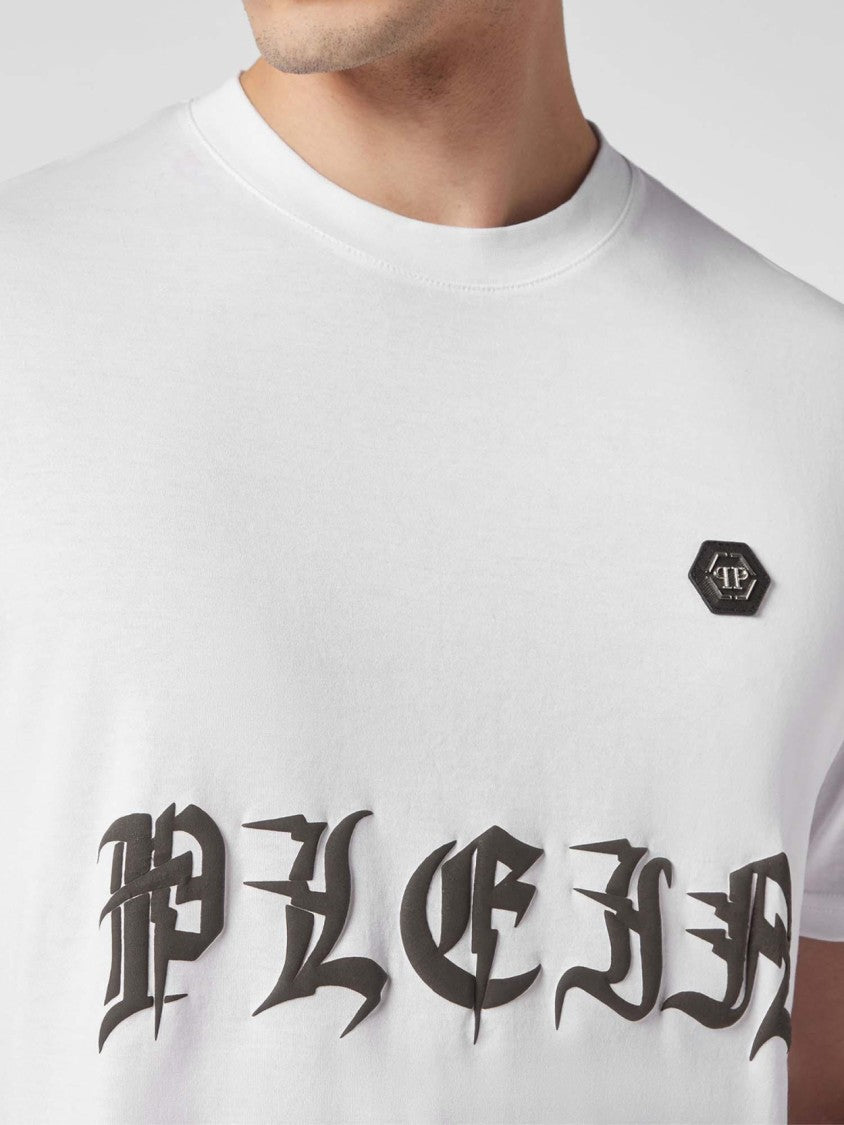 Philipp Plein White Cotton Gothic Logo-Print T-Shirt