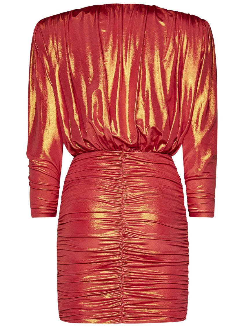 Redemption Iridescent Lobster-Colored Mini Dress With Draped Design