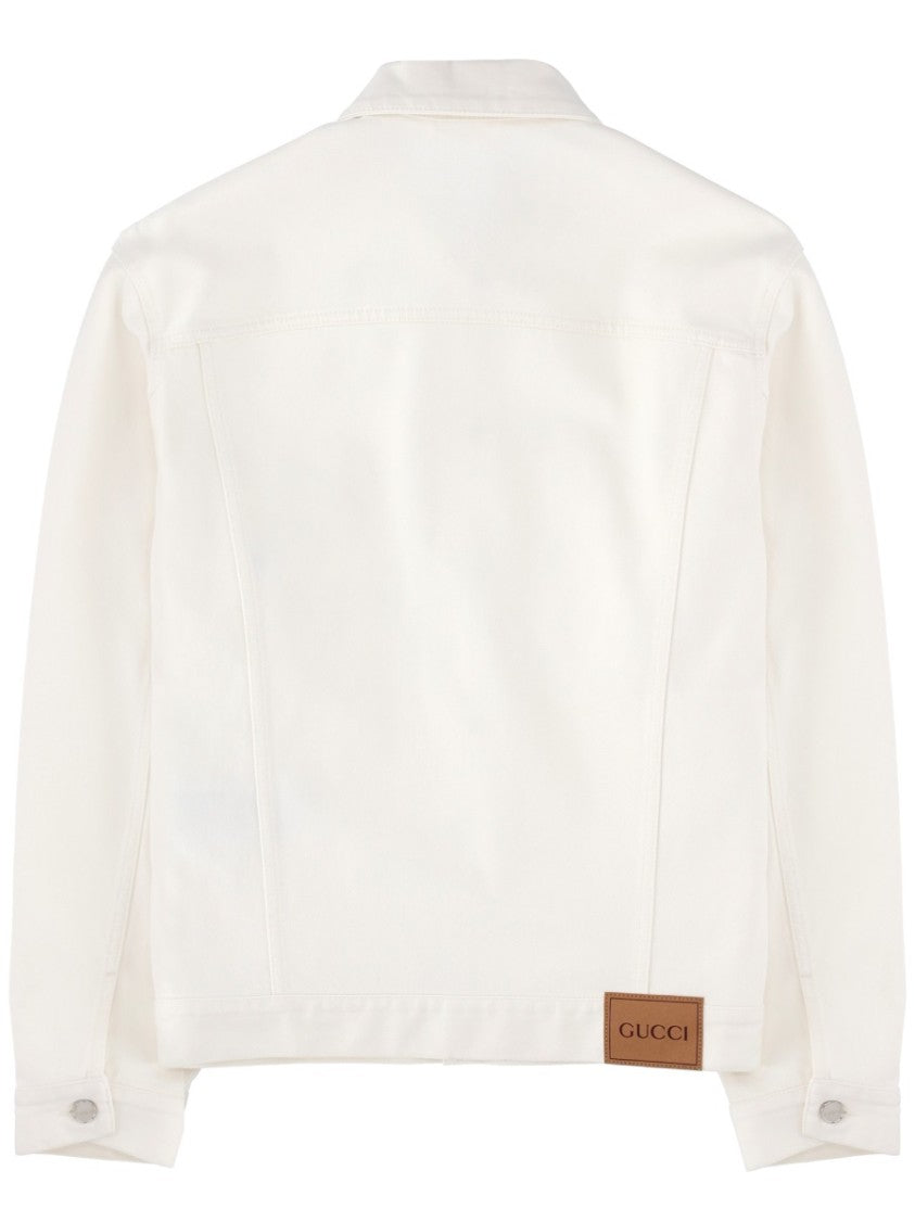 Gucci White Denim Jacket With Classic Collar And Boxy Fit