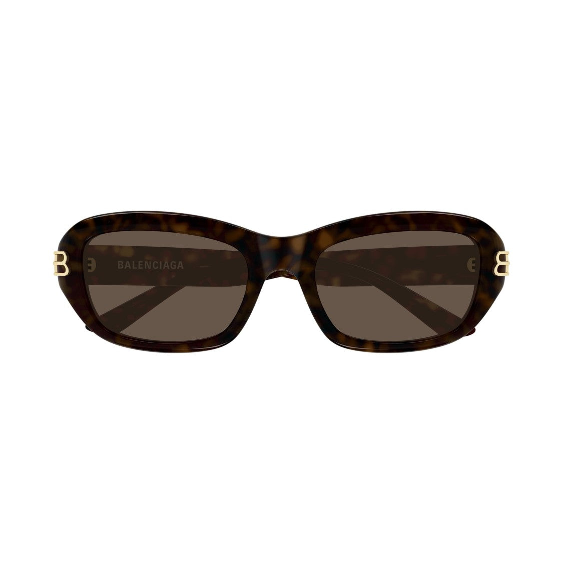 Balenciaga Tortoiseshell Rectangular Frame Sunglasses With Gold Detailing