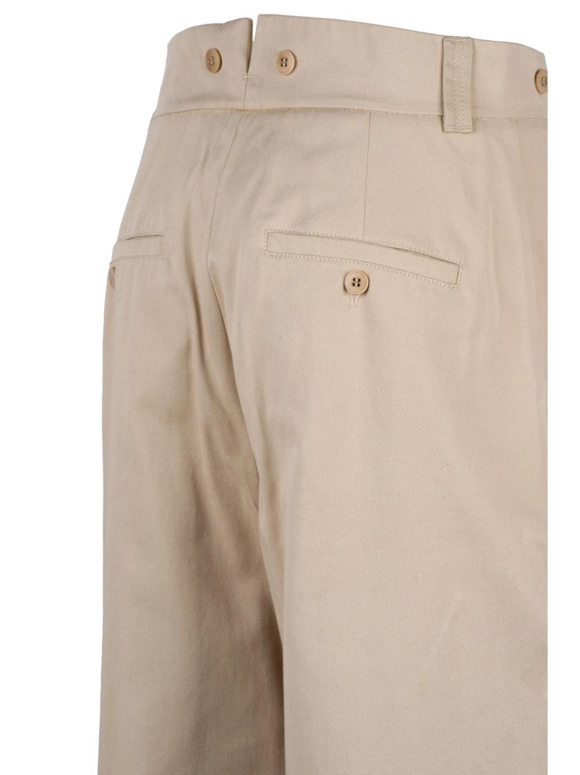 Max Mara Beige Cotton High-Waisted Alfeo Palazzo Pants