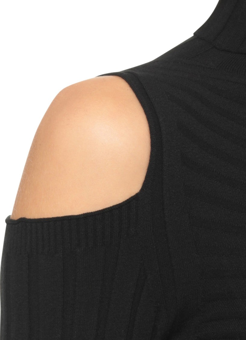 D. Exterior Black Cut-Out Ribbed Viscose Turtleneck Sweater