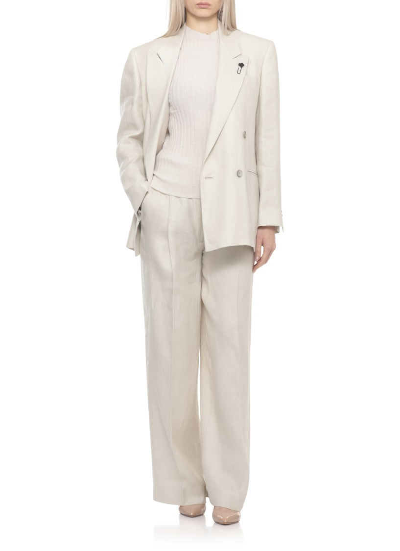Lardini Ivory Linen Peak Lapel Blazer