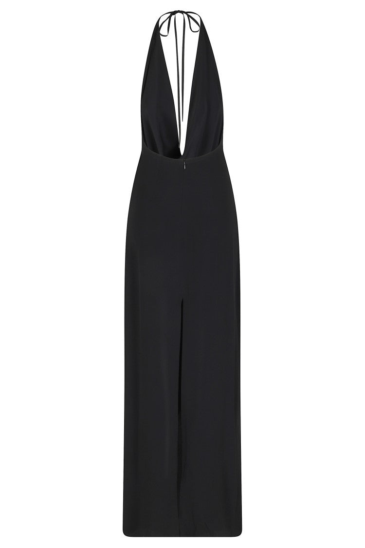 Federica Tosi Black Cowl-Neck Adjustable-Bow Acetate-Blend Maxi Dress