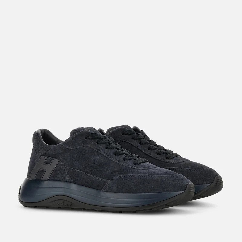 Hogan H719 Allacciato H Blue Calfskin Suede Sneakers