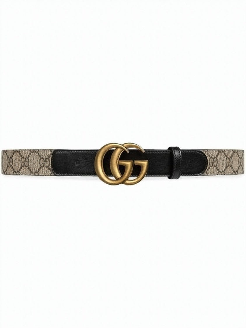Gucci Slim Belt With Textured Fabric And Leather Accents