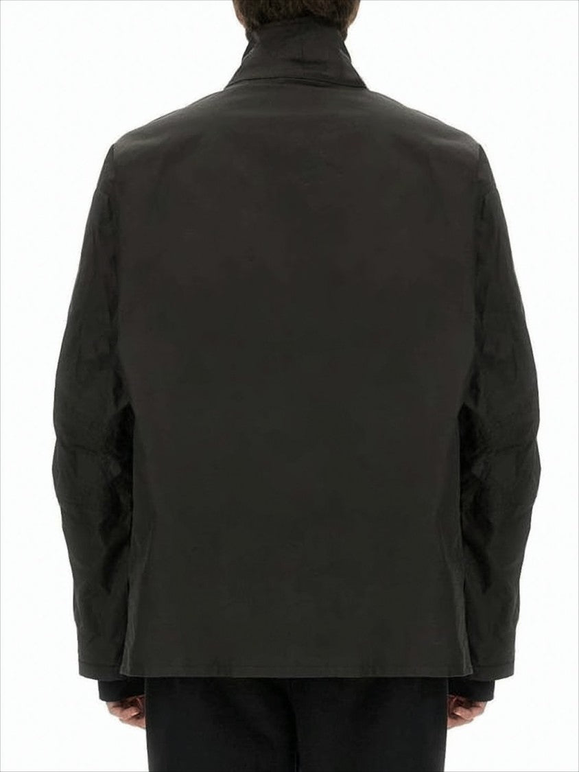 Margaret Howell Boxy Oversized Black Jacket With High Collar And Concealed Closure