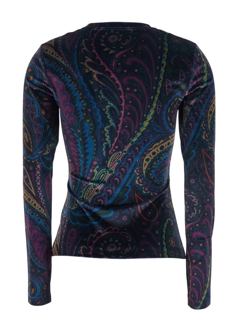 Etro Fitted Velvet T-Shirt With All-Over Paisley Print