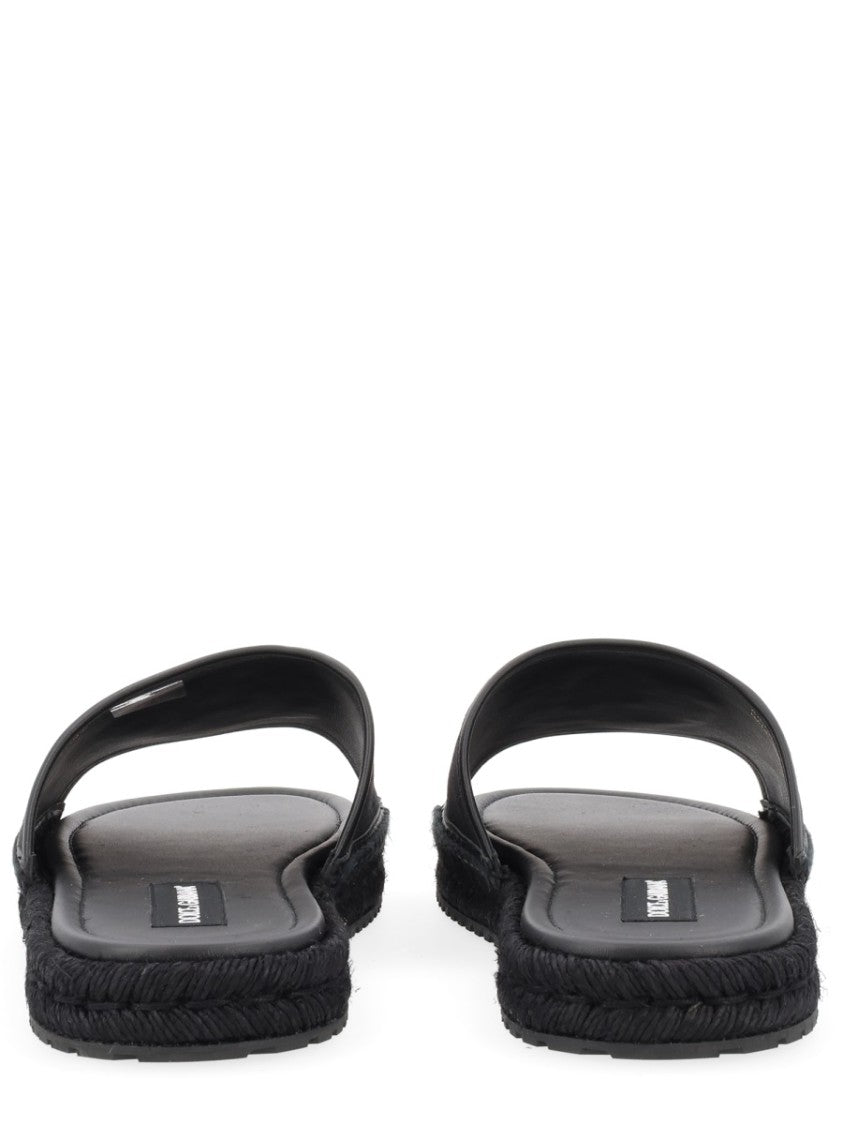 Dolce & Gabbana Embroidered Crest Slide Espadrille Flats