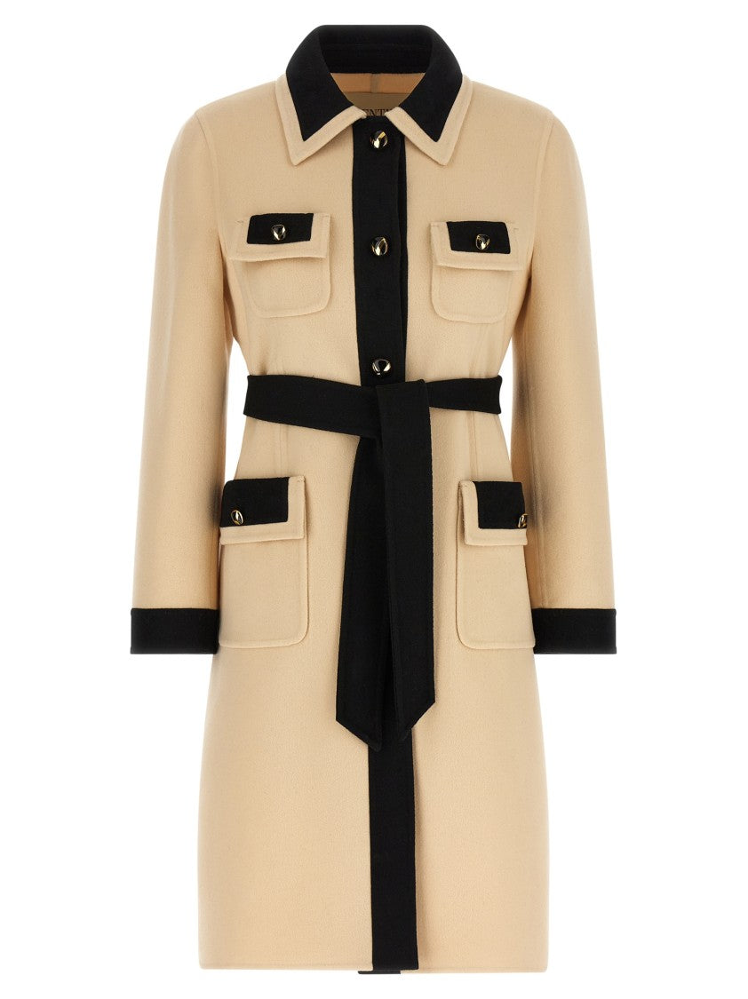Valentino Garavani Midi Wool Coat With Contrast Trim