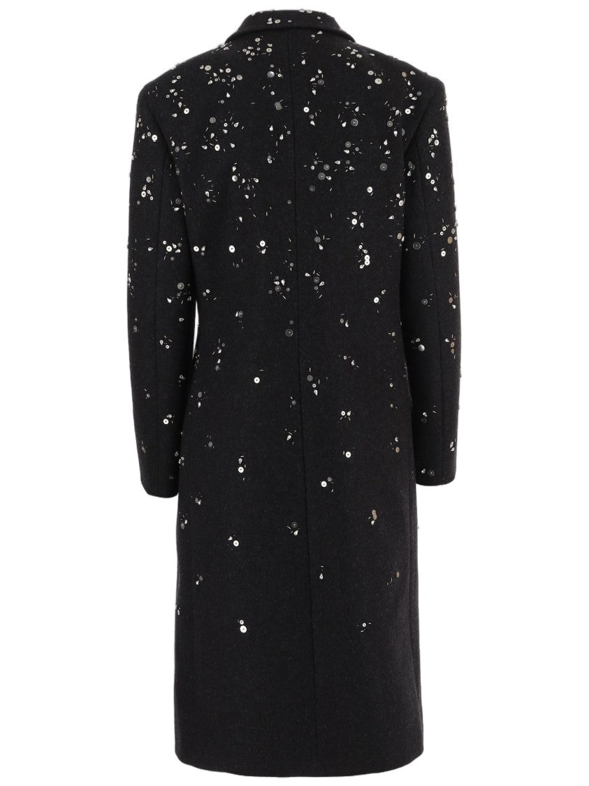 Jil Sander Black Reflective Embellished Wool Coat