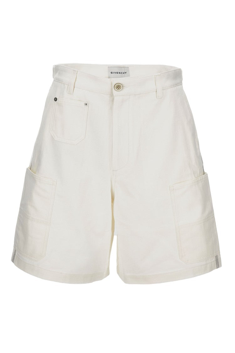 Givenchy Denim Shorts With Front Patch Pockets And Frayed Hem