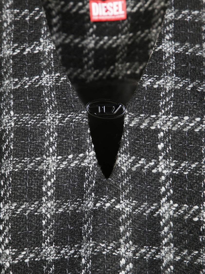 Diesel V-Neck A-Line Mini Dress With Checkered Pattern And Cutout Detail