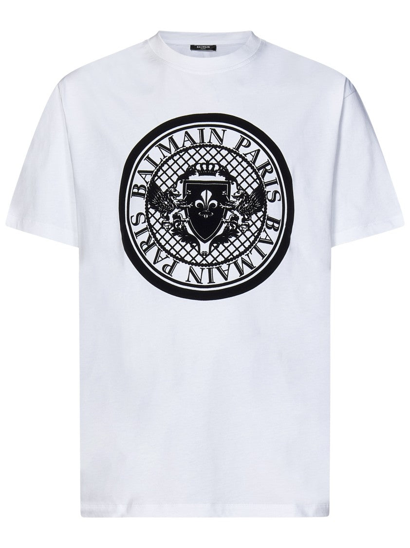 Balmain White T-Shirt With Bold Circular Graphic Design
