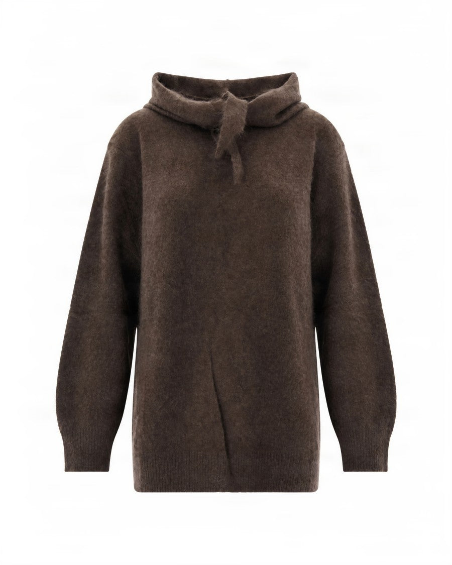 P.A.R.O.S.H. Oversized Brown Sweater With Built-In Scarf Detail