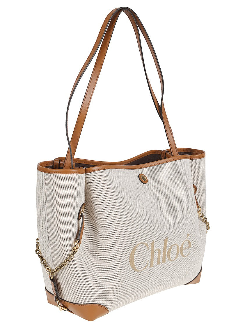 Chloé Cotton Canvas Bag With Calf Leather Trim And Gold-Tone Accents