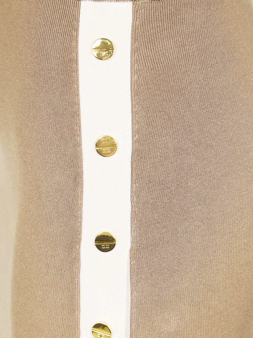 Elisabetta Franchi Fitted Midi Gold Buttons Knit Skirt