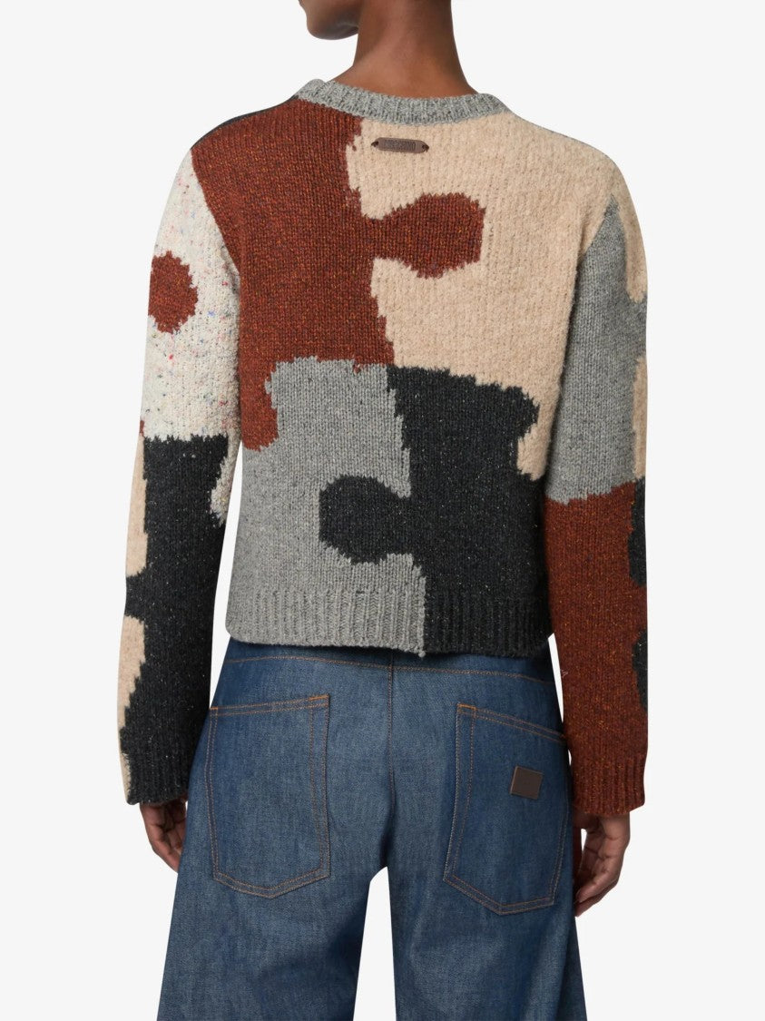 Moschino Maglia Patchwork Abstract Wool-Blend Sweater