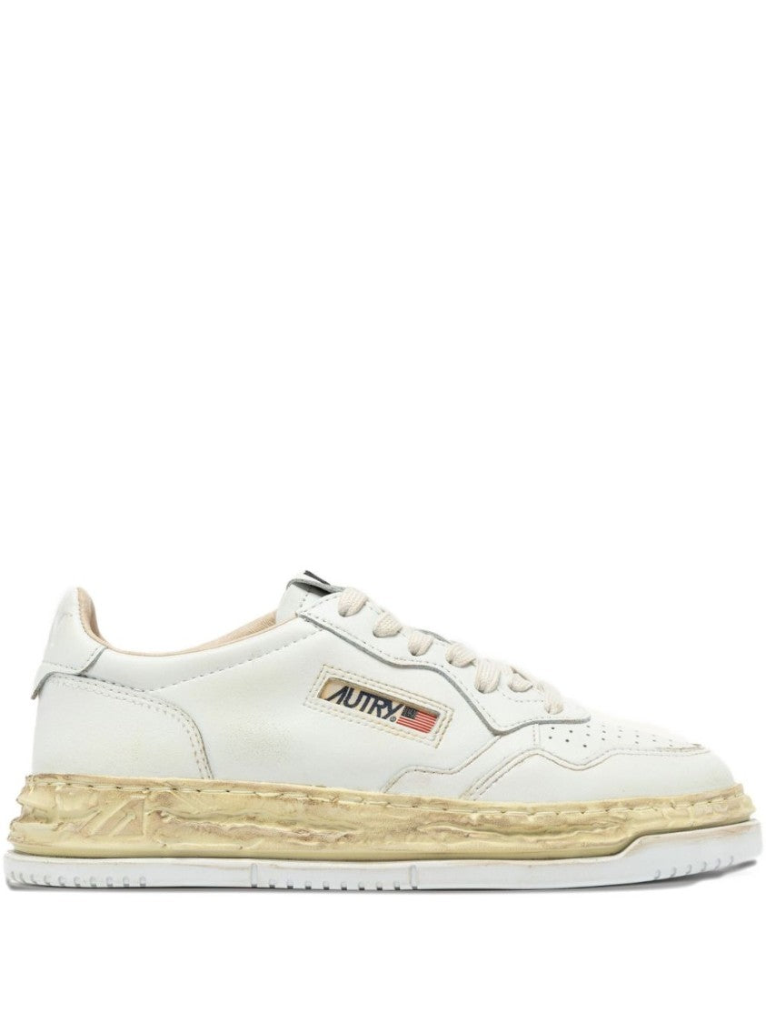 Autry X Maison Mihara Yasuhiro Low-Top White Leather Sneakers With Perforated Detailing