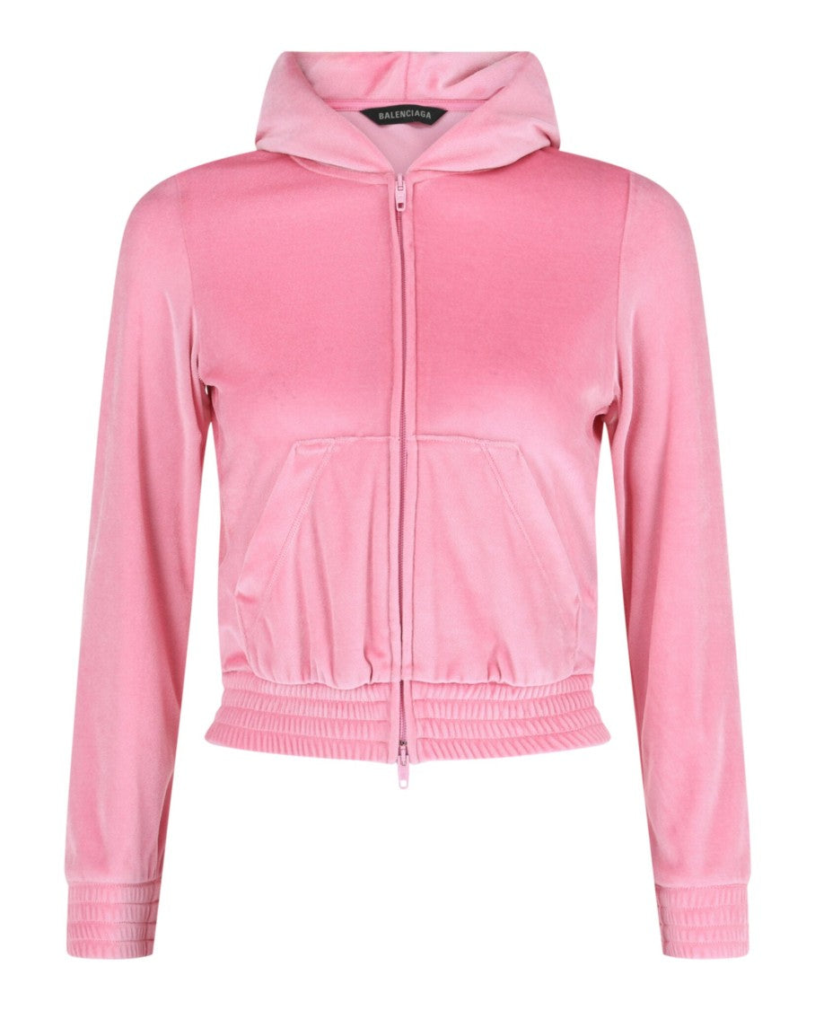 Balenciaga Velvet Hoodie With Crystal-Embellished Logo And Tonal Hardware