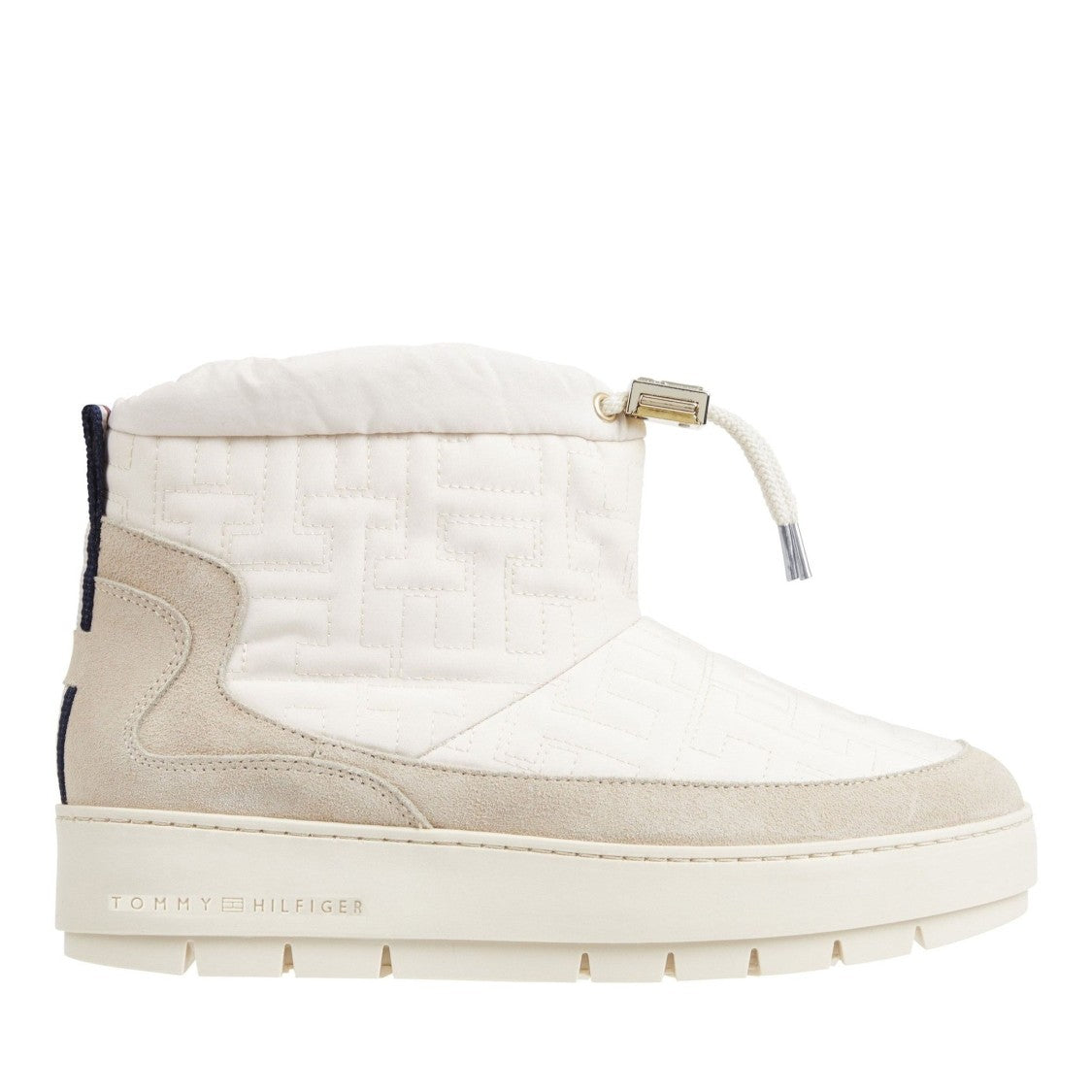 Tommy Hilfiger White Monogram Quilted Drawstring Suede Boots