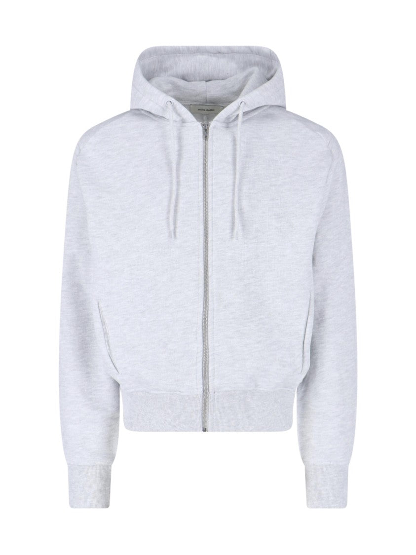 Entire Studios Grey Cotton Zip-Up Drawstring Hoodie