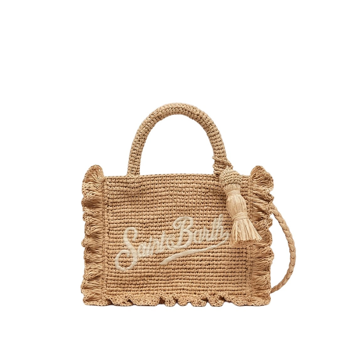 Mc2 Saint Barth Raffia Bag With Ruffled Edges And Contrasting Logo