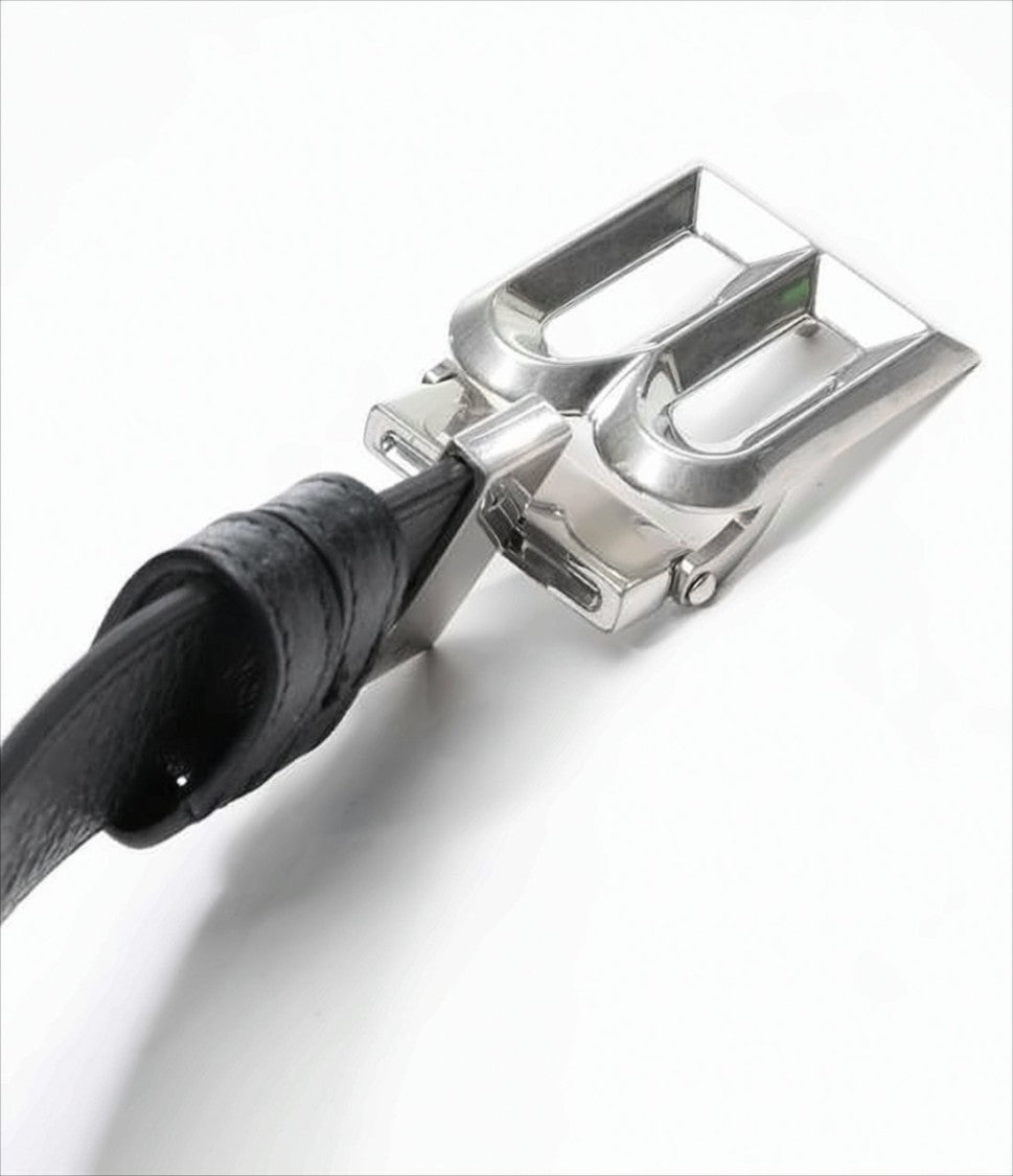 Bally Black Leather Belt With Striped Fabric Inlay