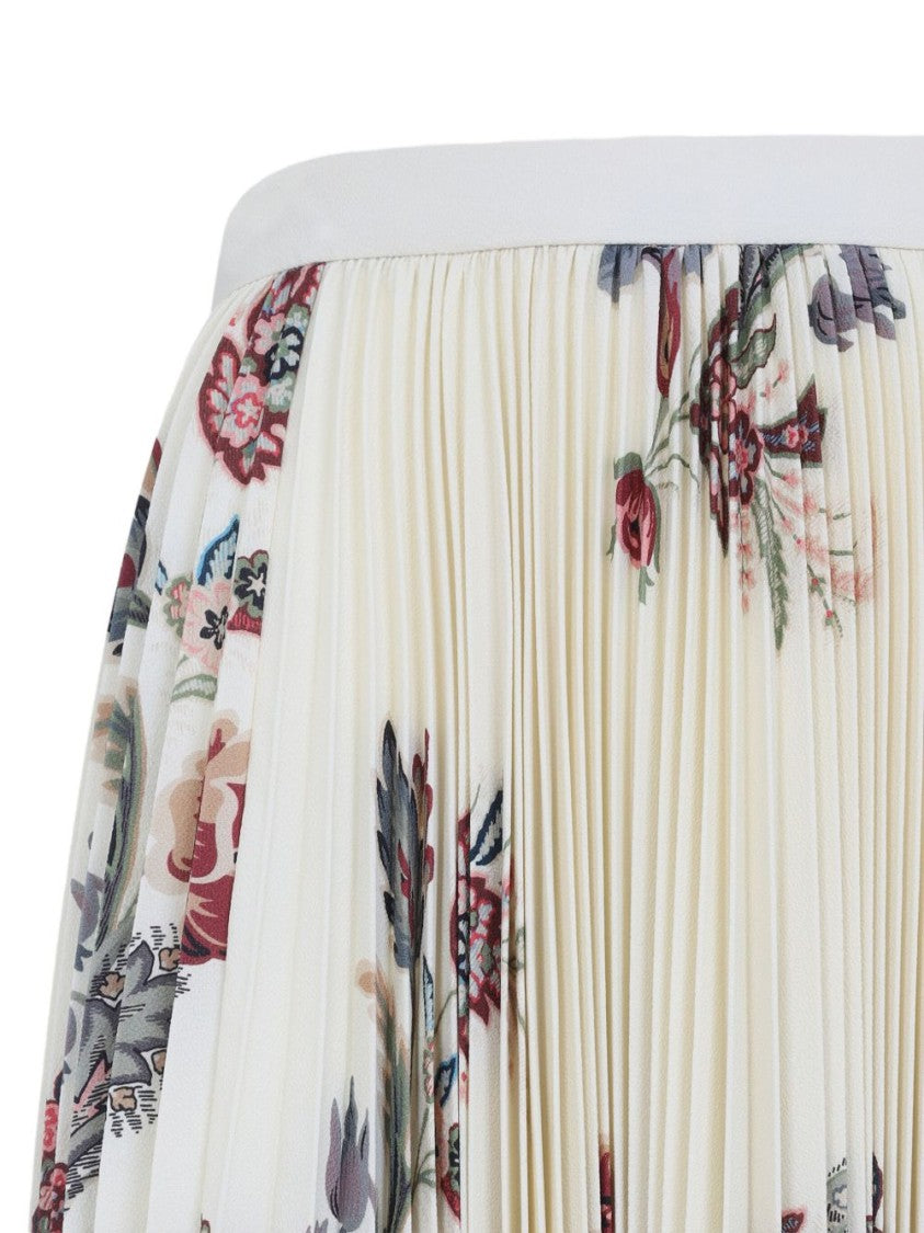 Etro Pleated Sablé Midi Skirt With Floral Print