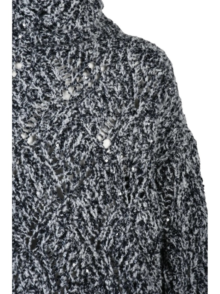 Panicale Textured Knit High Neck Sweater With Cropped Fit