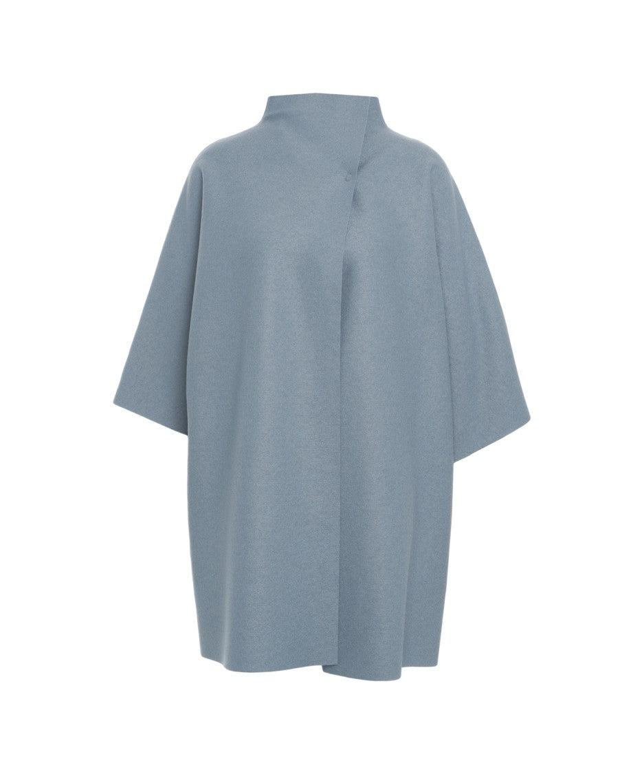 Harris Wharf London Short Blue Kimono With High Collar And Wide Sleeves
