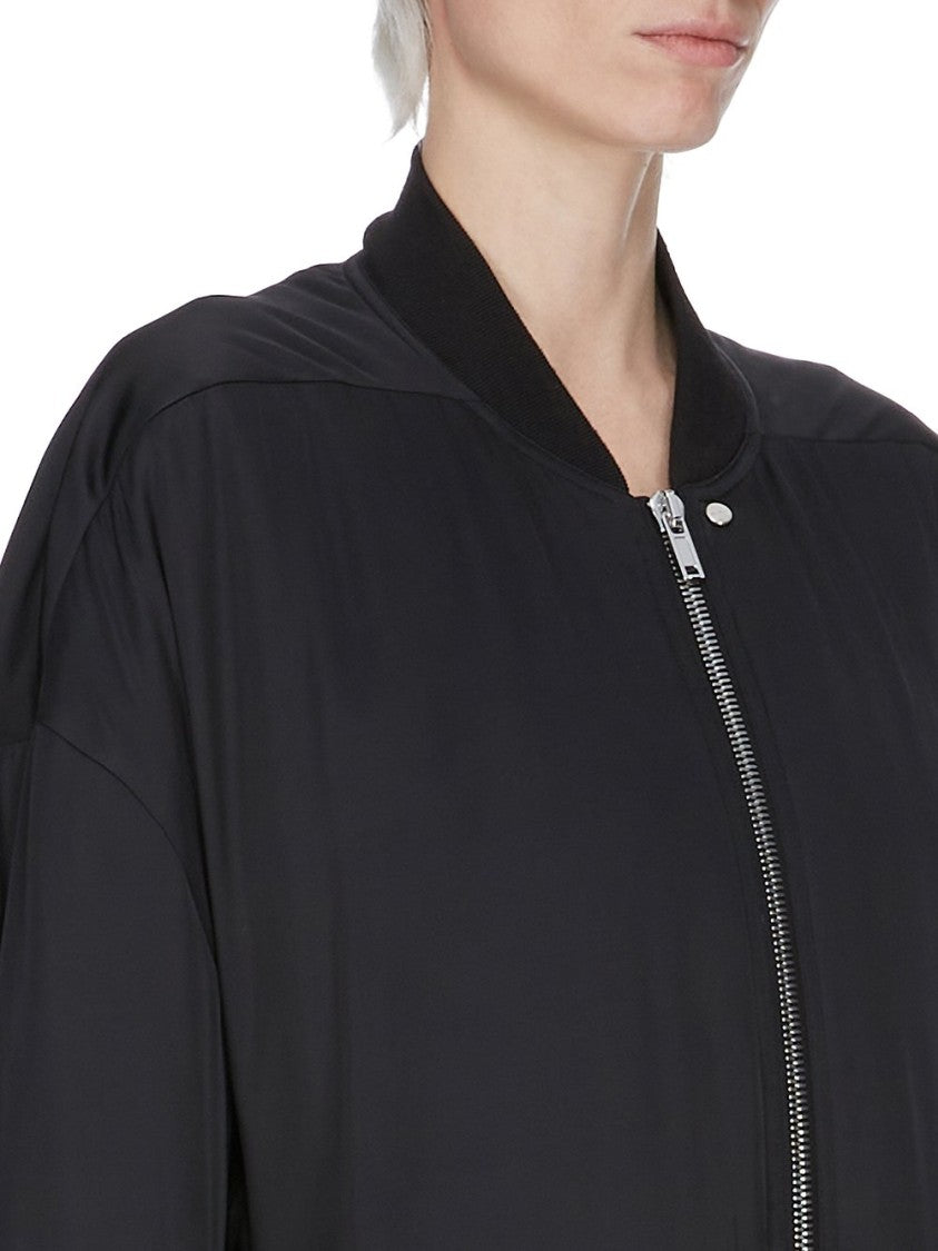Rick Owens Oversized Black Bomber Jacket In Washed Charmeuse