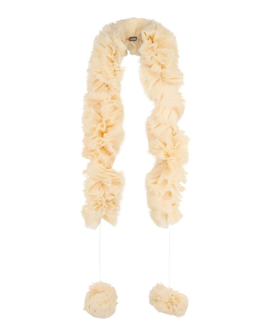 Gucci Silk Ruffle Scarf With Pom-Pom Accents