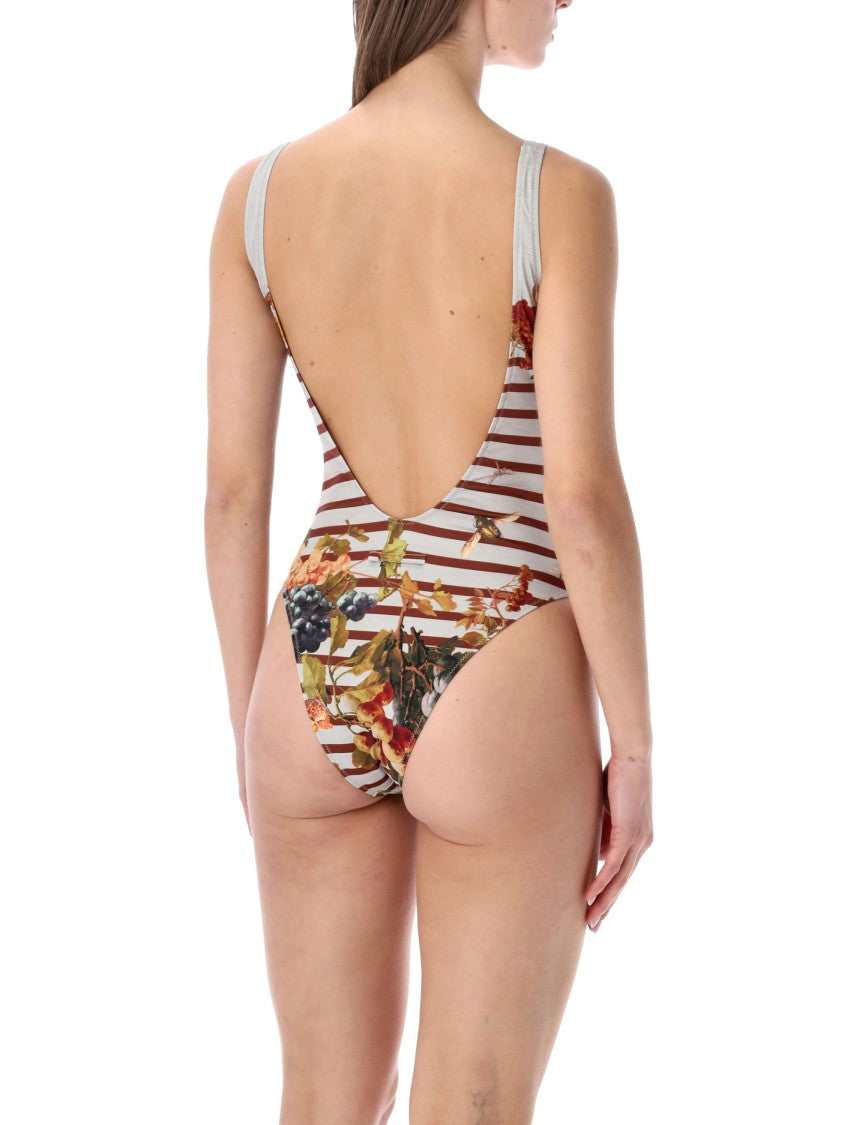 Jean Paul Gaultier Mariniere Grape Deep Back Swimsuit