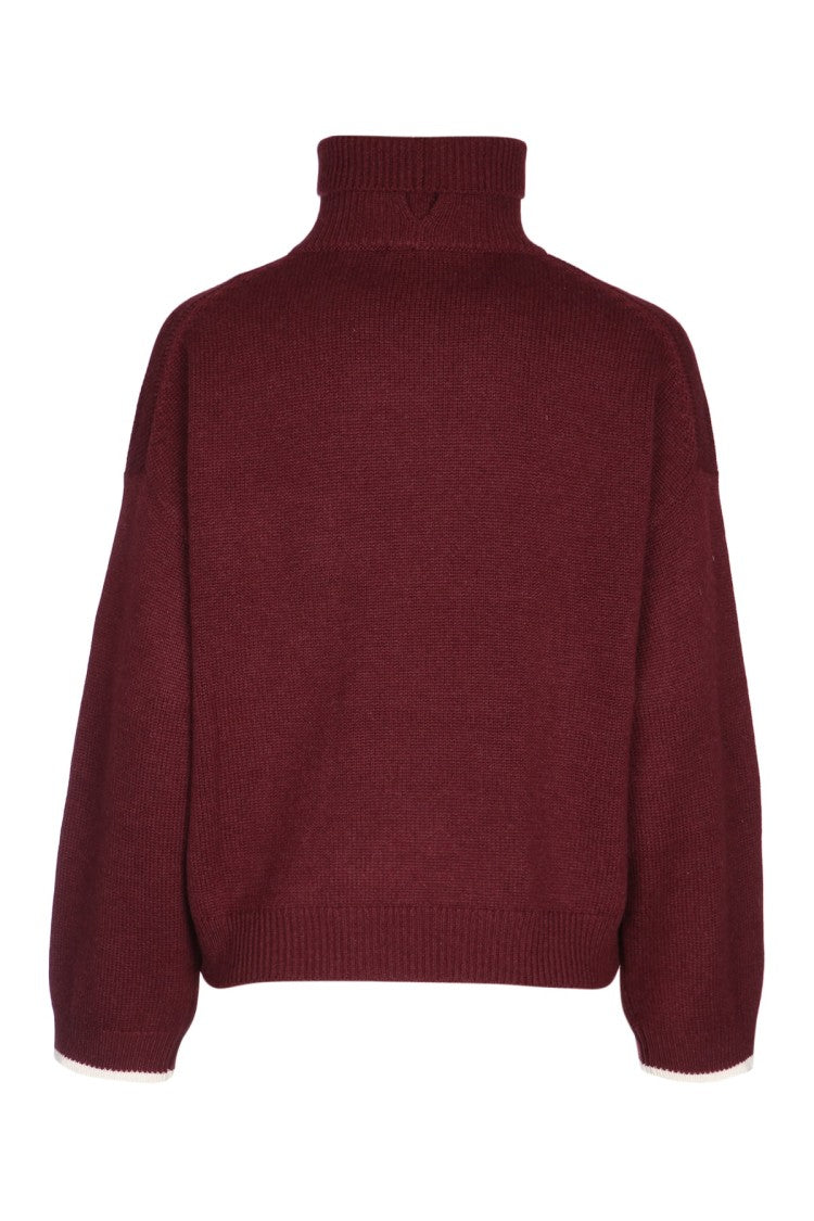 Brunello Cucinelli Ribbed Burgundy Cashmere Turtleneck Sweater