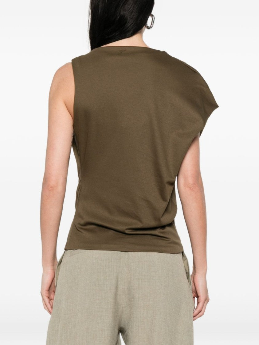 Jacquemus Khaki Draped Design Sleeveless Round Top