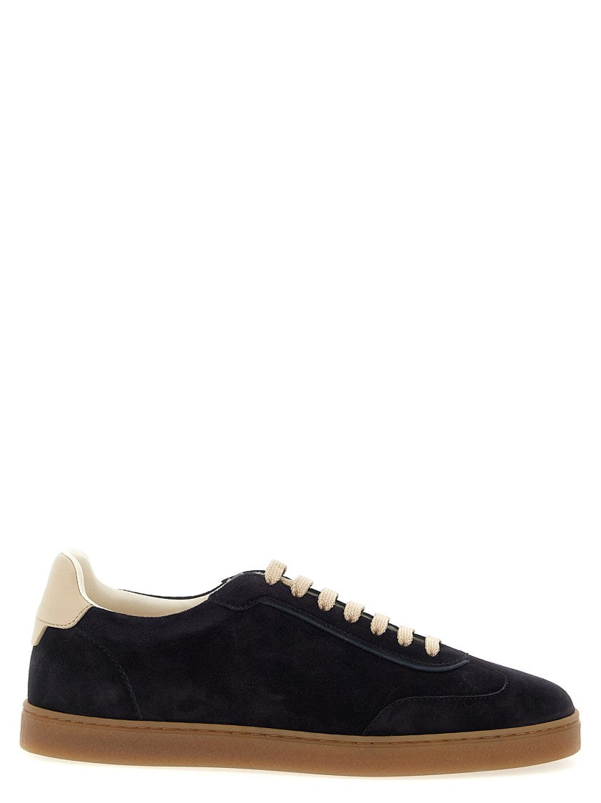 Brunello Cucinelli Washed Suede Sneakers With Contrast Leather Heel And Durable Latex Sole